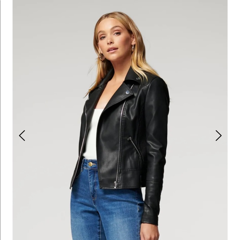 EVER NEW classic black VEGAN leather-look moto jacket EUC!